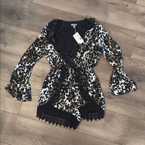 NWT Leopard Print Romper with Lace Trim